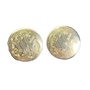 Swirl Etched Circle Gold Tone Earrings Screw Back